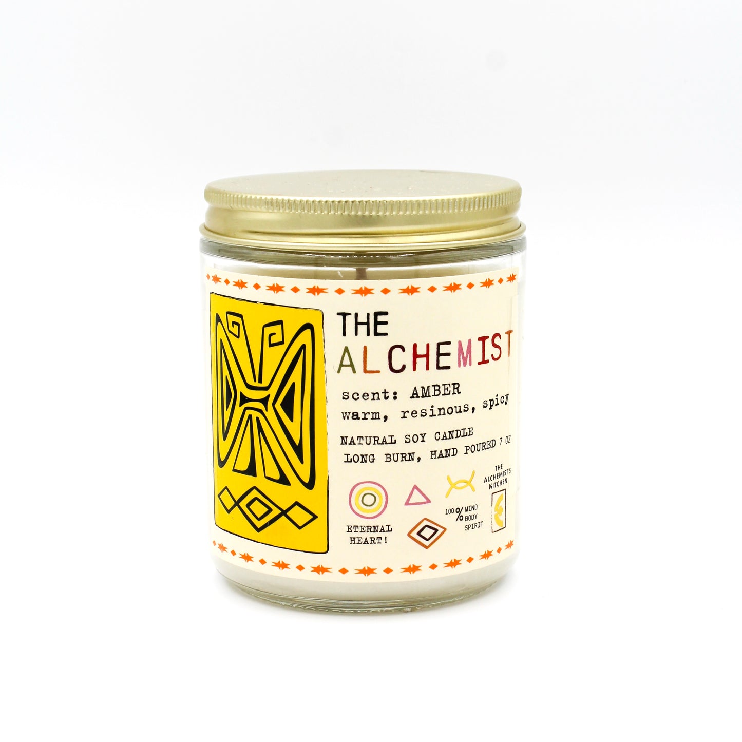 Hand-poured 7.5oz Amber soy wax candle in a glass jar with a cotton wick for stress relief and healing