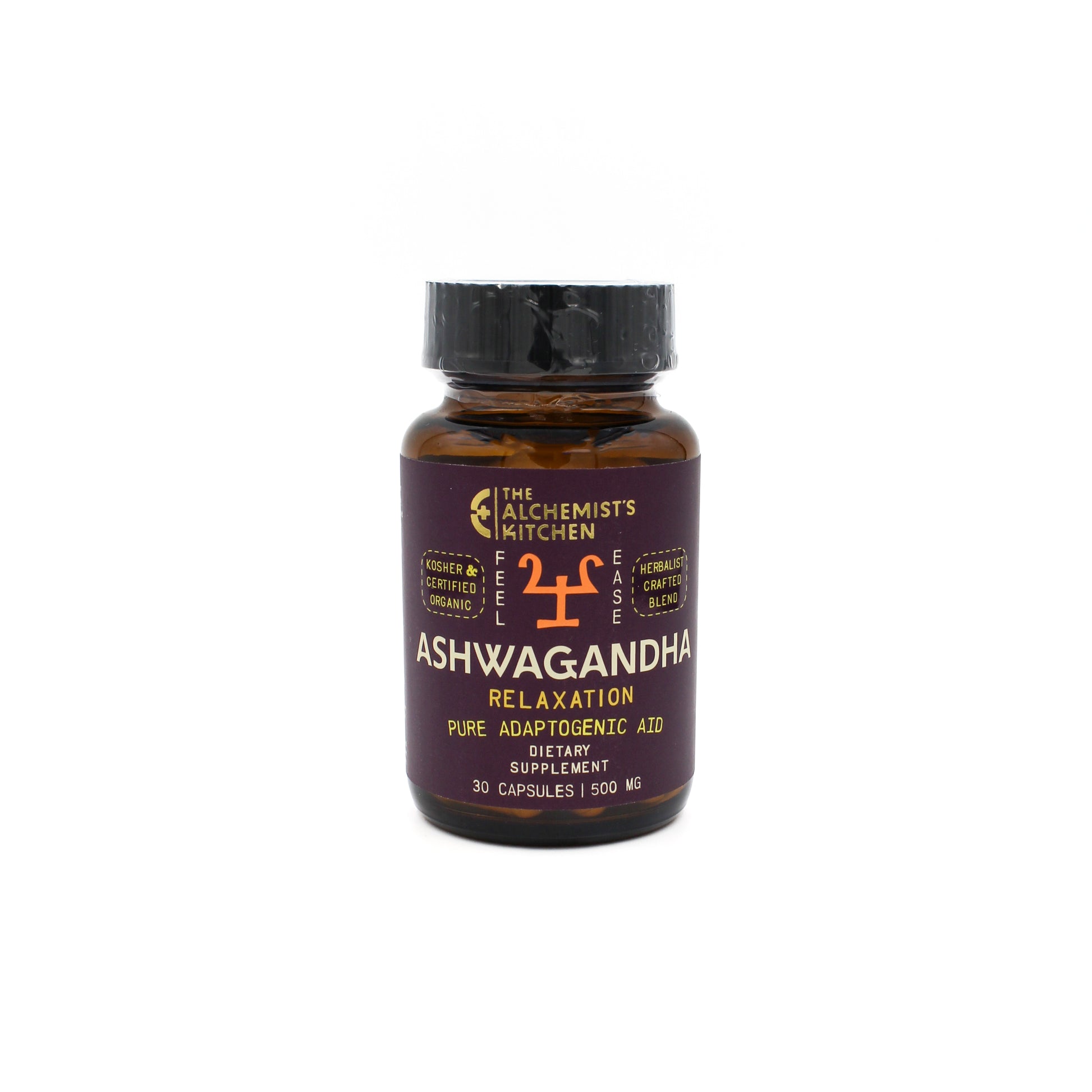 Bottle of Organic Ashwagandha 500mg capsules for natural stress relief and cortisol support