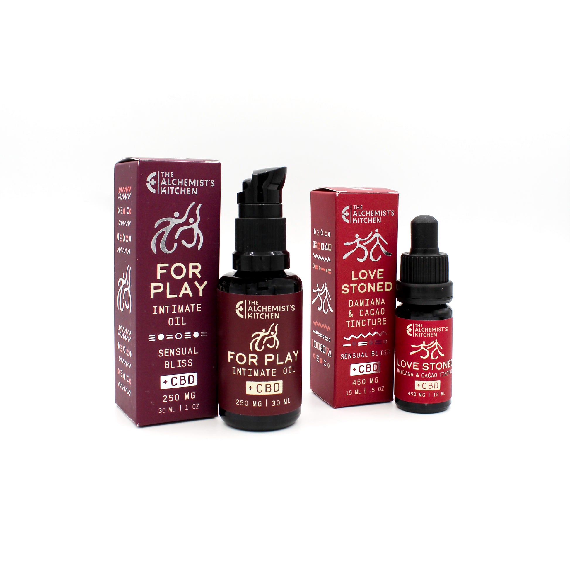 Sensual Bliss Bundle featuring For Play CBD lubricant and Love Stoned herbal tinctures for holistic sexual wellness